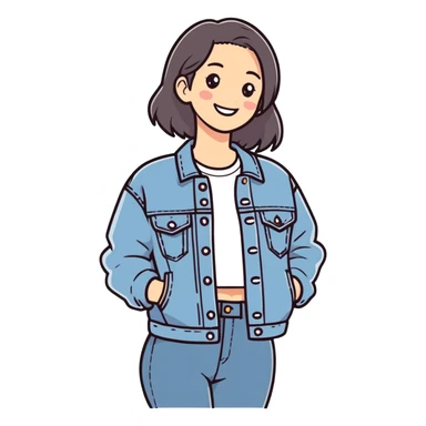 smiling girl in denim jacket sticker