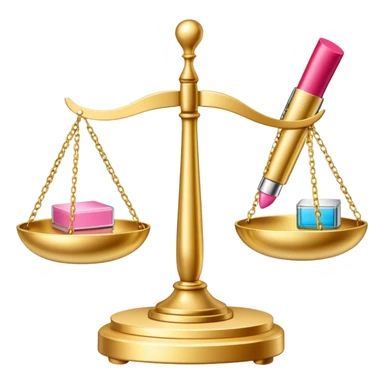 gold scale with dollars on one side and beauty products like lipstick, perfume, makeup on the other sticker