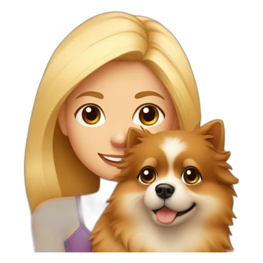 blonde-girl-with-brown-eyes,-hugs-her-pomeranian-dog sticker