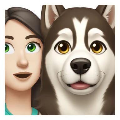 White Woman hair brown and bleus eyes and golden Husky With green eyes sticker