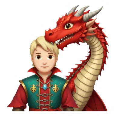 a dragon tamer in medieval time with a dragon next to him sticker