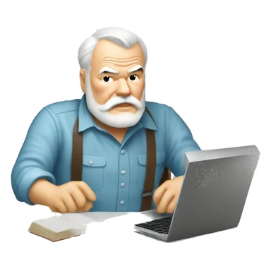 Ernest Hemingway using laptop sticker
