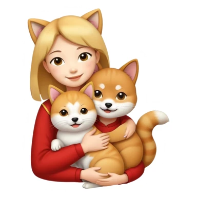 chinese fashion girl hugging  A Shiba Inu and a cat sticker