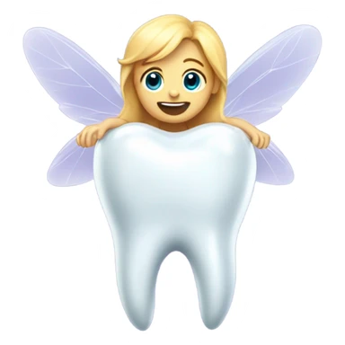 Tooth fairy sitting on a tooth sticker