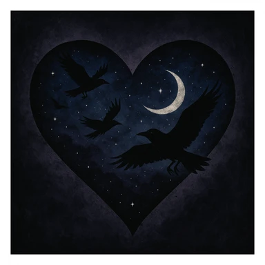 emo heart with night sky and dark ravens sticker