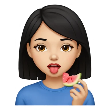 Brown light skin girl straight black hair biting her down lips and blushing sticker