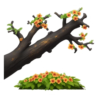 half of a charred tree on one side and a bloming tree on the other sticker