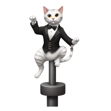Cat dancing on a pole wearing a magicians outfit sticker