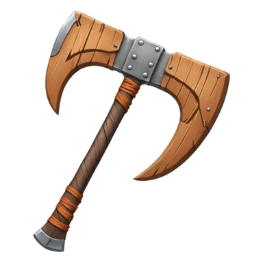 barbarian axe object icon, huge double-bladed axe, rough metal, wooden handle, leather wraps, fantasy style, 3D cartoon, mobile game icon style, centered, clean background, soft shadow, no text, no watermark
 sticker