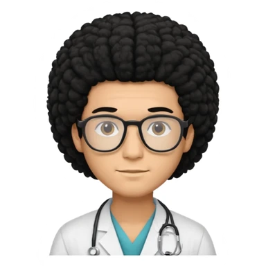 A young male slim doctor with long black afro hair which covered his forehead sticker