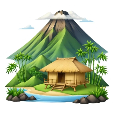 bamboo hut front of the volcano sticker