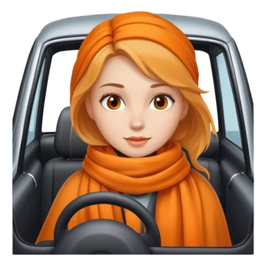 Girl in car with orange scarf sticker