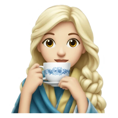 White blonde Girl drinking tea with blanket on, blue eyes  sticker