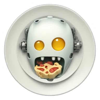 robot eating a brain on plate sticker