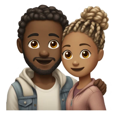 Realistic black girl with box braids and light skin boy with short curly hair and a short beard hugging sticker