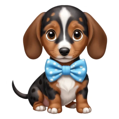 Spotted dachshund puppy with blue bow on ear￼ sticker