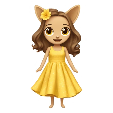 crea a una persona de cabello largo castaño, test blanca en un parque lleno de flores, que ella luzca con vestido amarillo y al lado tenga su mascota una chihuahua con un vestido amarillo también, las dos deben verse paseando en el parque  sticker