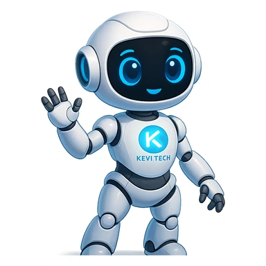 Lonna, the intelligent robot mascot of Keyi Tech, friendly and futuristic style, sleek white and blue body, expressive digital eyes, glowing Keyi Tech logo on chest sticker