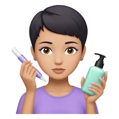 tan girl with pastel purple shirt with black hair & a pixie, doing her skin care sticker