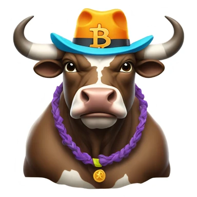Bull ready to charge wearing bitcoin hat sticker