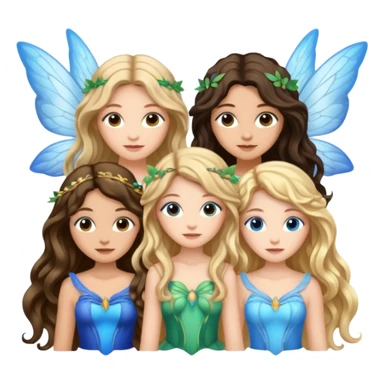 Three women as pretty fairies with wings, brown eyed light skin with dark blonde long hair and Brown eyed light skin black long wavy hair and blue eyed light skin long blonde hair sticker