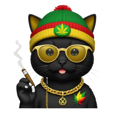 A black cat wearing the deal with it shades and a rasta beanie and smoking a joint and wearing a gold chain that says 420 and the words High Time at the top of the image sticker
