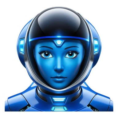 Create a highly detailed and futuristic spaceship centered in the frame, with a realistic and advanced technological design. The ship should have a sleek, aerodynamic structure with shiny metallic surfaces, glowing blue or neon accents, and intricate mechanical details. Focus on the front of the ship, where a clear 'face' or 'expression' is visible—design it with a visor-like feature, glowing 'eyes,' and a subtle 'mouth' or smile-like shape to give it a friendly or sentient appearance. The face should be the focal point, making it obvious that the ship has personality or its own consciousness. Add organic, flowing curves to the design to suggest life and movement. Place the spaceship in the center of the scene, with a starry space background and a distant planet or nebula to add depth. The lighting should highlight the ship's face and details, creating a sense of realism and personality sticker