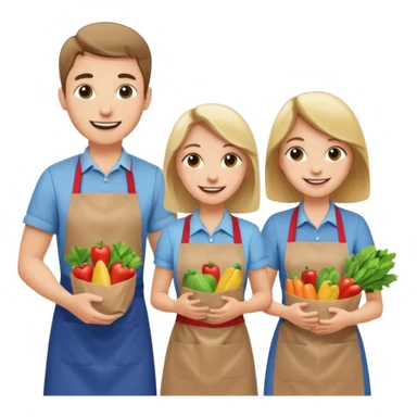 caucasian students bagging groceries sticker