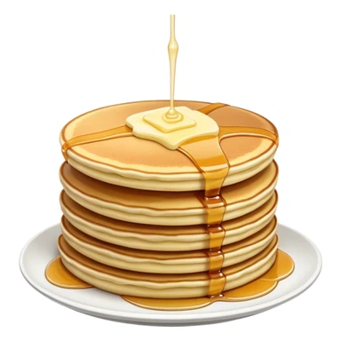 Cinematic fluffy golden pancakes, stacked high, drizzled with maple syrup, topped with fresh butter melting on top, light dusting of powdered sugar, warm and inviting, soft glow and mouthwatering. sticker