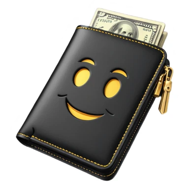 Rich emoji style black leather wallet with dollar bills, luxury money vibe, premium 3D emoji, ultra clean, high detail, no background
 sticker