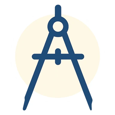 minimalist flat icon of a navy blue compass tool referencing Luca Pacioli's painting, clean lines sticker