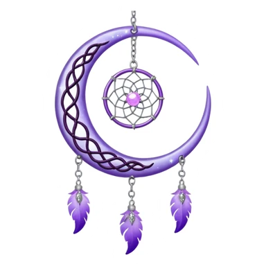 Aesthetic shiny sparkly violet crescent hanging from silver chain dreamcatcher-suncatcher hanging lilac crystals decoration  sticker