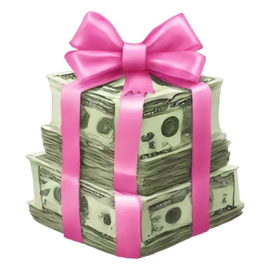Money stack with a pink bow on it sticker