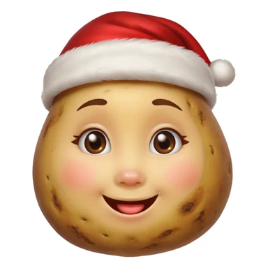 Potato with a happy girl face and a Santa Christmas hat on sticker