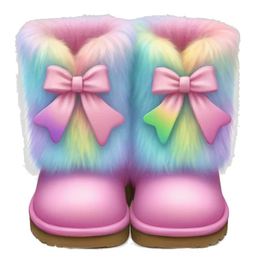 Realistic pair of pastel rainbow fur Ugg boots with bows. sticker