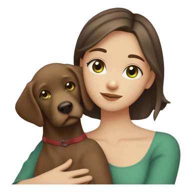 medium brown haired girl with browny green eyes hugging a brown and white girl Labrador  sticker