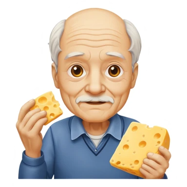 old man holding cheese piece sticker