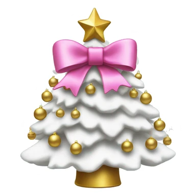 White Christmas tree with gold ornaments and a pink bow on top sticker