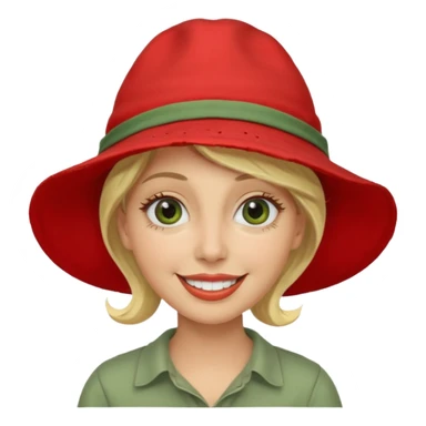 messy green clay mask and red tourist hat blond braided woman big eyes smiling and clay mask on face sticker