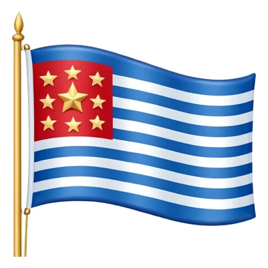 “Flag with royal blue center (#003A8C), light blue side panels (#6EC1E4), separated by white vertical stripes. Center contains a ring of 13 gold stars (#D4AF37) surrounding 4 larger red stars (#D32F2F) with white borders.” sticker