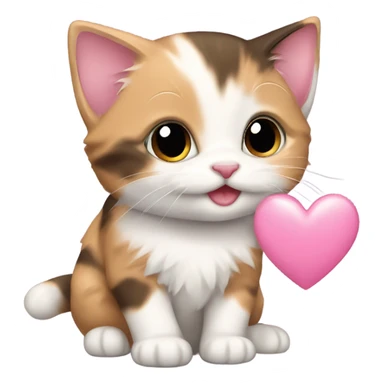Happy Baby calico kitten with a big pink heart sticker