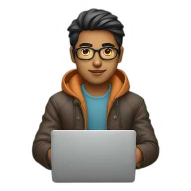 young indian cool designer working on laptop sticker