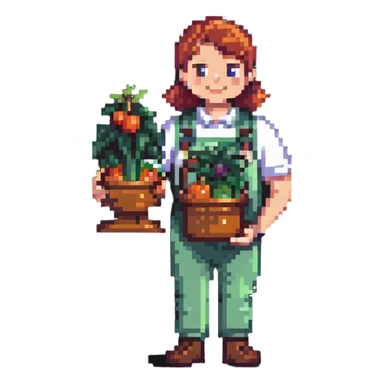 Happy gardener with trophy and prize vegetables sticker