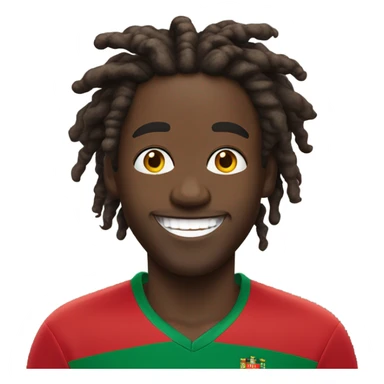  Young black man- 4 inch short black nappy messy dread locks-  low eyebrows - low eyes - no facial hair laughing Portugal jersey lean crazy smile  sticker