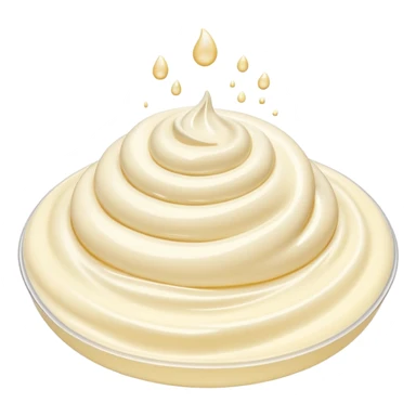 crème fleurette, small swirl or puddle of fresh liquid cream, smooth glossy texture, pure white or ivory, fluid silky look, clean 3D style, soft lighting, no extra elements, no faces, emoji scale sticker