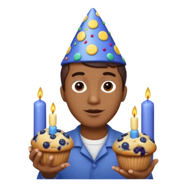 Blueberry Muffin celebrating birthday. Make sure it actually looks like a muffin with candles. Somebody holding it with party hat. Make it a man  sticker