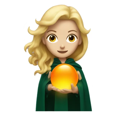 Blonde woman in dark green cloak holding an orange glowing orb sticker