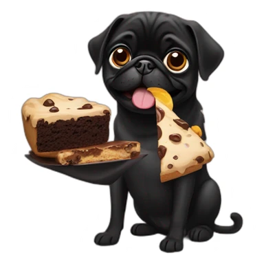 Black pug eating brownies sticker
