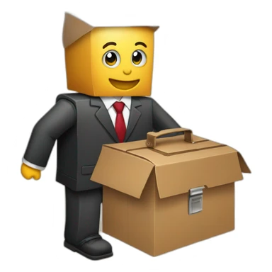 cardboard box with business suit and briefcase sticker