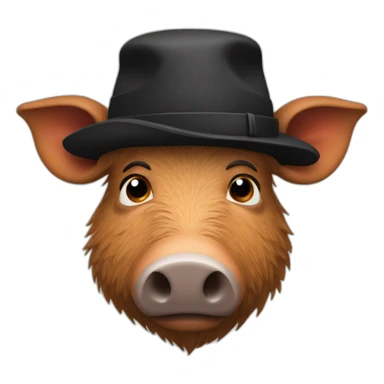 Sad brown stubble boar with tusks in black winter hat sticker